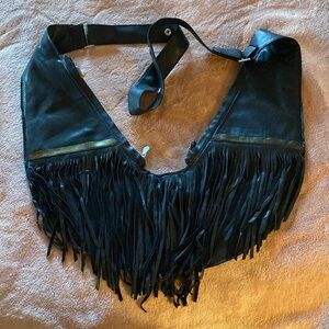 New without tags black fringe leather sash bag